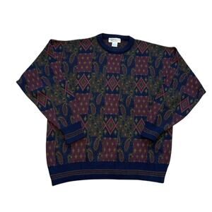 Vintage Brian MacNeil Men's L Sweater Crew Neck Italy Wool Blend Argyle Paisley